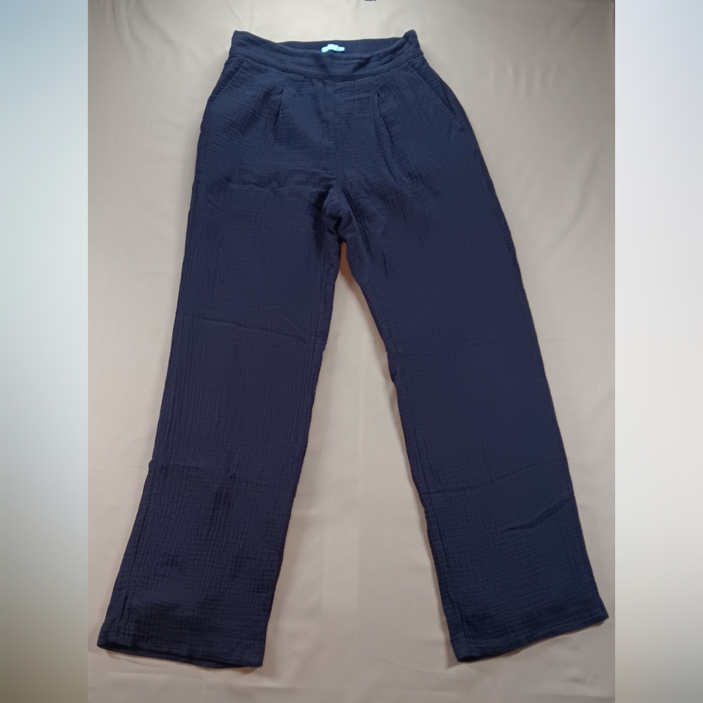 J. McLaughlin Women's Abbott Double Gauze Straight Leg Pants Navy Blue XS